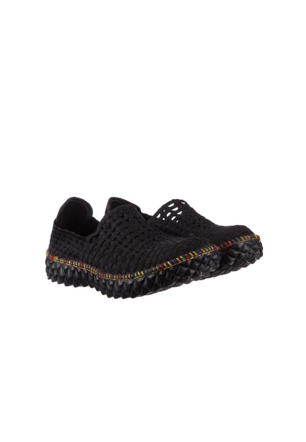 Półbuty Rock Full Breath Bin Black With Tutti Frutti Binding 23 032956, Czarny, Materiał. Zapięcie: pasek. Kolor: czarny. Materiał: tkanina. Szerokość cholewki: normalna. Wzór: kolorowy. Sezon: wiosna, lato. Styl: rockowy