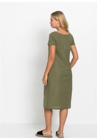 Sukienka lniana bonprix oliwkowy. Kolor: zielony. Materiał: len #6