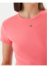 Tommy Jeans T-Shirt DW0DW17383 Różowy Slim Fit. Kolor: różowy. Materiał: bawełna #3