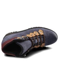 Botki damskie Pollonus, skórzane i solidnej podeszwie, granatowo-bordowe, 5-0958-005. Okazja: na co dzień. Zapięcie: sznurówki. Kolor: niebieski. Szerokość cholewki: normalna. Wzór: aplikacja. Materiał: skóra. Sezon: zima, jesień. Obcas: na obcasie. Styl: casual, elegancki, klasyczny. Wysokość obcasa: średni #9