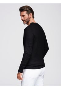 Ombre Clothing - Strukturalny męski sweter z okrągłym dekoltem – czarny V3 - Rozmiar: XL. Okazja: na co dzień. Kolor: czarny. Materiał: wiskoza, dzianina, jeans, elastan, nylon. Wzór: ze splotem. Styl: casual #5