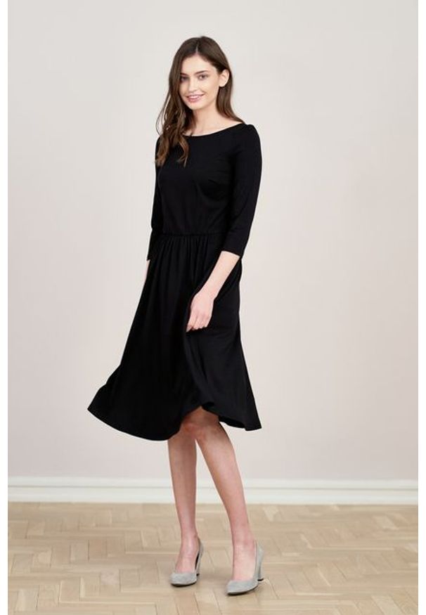 Marie Zélie - Sukienka Limosa czarna mikromodal. Kolor: czarny. Materiał: wiskoza, dzianina, elastan, włókno, skóra. Długość: midi