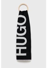 Hugo Szalik wełniany 50461425 kolor czarny wzorzysty. Kolor: czarny. Materiał: wełna #1