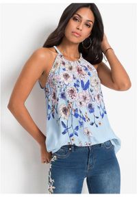 bonprix - Top bez rękawów z lejącej wiskozy. Typ kołnierza: dekolt halter. Kolor: niebieski. Materiał: wiskoza. Długość rękawa: bez rękawów. Sezon: lato #1