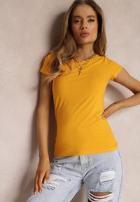 Renee - Żółty T-shirt Ariema. Kolor: żółty. Materiał: dzianina. Długość rękawa: krótki rękaw. Długość: krótkie. Wzór: gładki