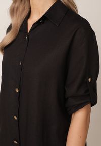 Born2be - Czarna Koszula Casual z Wiskozą i Lnem z Rękawami 3/4 Linyana. Okazja: na co dzień. Typ kołnierza: kołnierzyk klasyczny. Kolor: czarny. Materiał: wiskoza, len. Długość: długie. Styl: casual #4