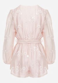 Renee - Różowy Kombinezon z Tencelu z Kopertowym Dekoltem Cekinami i Kwiatami 3D Kairial. Okazja: na imprezę. Kolor: różowy. Materiał: materiał, poliester. Wzór: kwiaty. Sezon: lato. Styl: elegancki #6