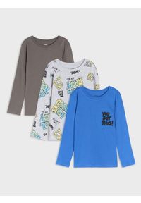 Sinsay - Koszulka z długimi rękawami 3 pack - szary. Kolor: szary. Długość rękawa: długi rękaw. Długość: długie