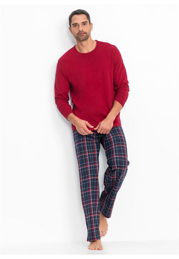 bonprix - Piżama z czystej bawełny organicznej, z długim rękawem. Kolor: czerwony. Materiał: bawełna. Długość: długie