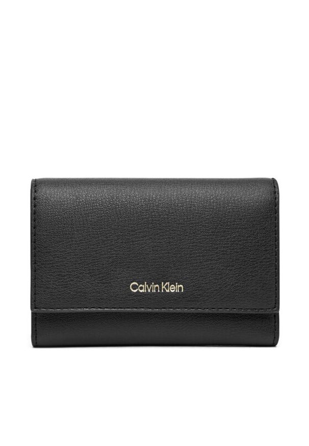 Calvin Klein Portfel damski Foil Logo Trifold W/ Zip Pocket LV04F1117G Czarny. Kolor: czarny. Materiał: skóra