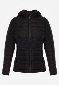 Born2be - Czarna Pikowana Kurtka Przejściowa z Kapturem i Elastycznymi Panelami Feziala. Okazja: na co dzień. Typ kołnierza: kaptur. Kolor: czarny. Materiał: jeans, nylon. Sezon: wiosna. Styl: casual, sportowy #2