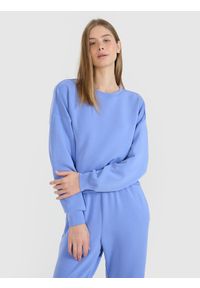 4f - 4F Bluza dresowa nierozpinana z modalem damska - niebieska XL. Okazja: na co dzień. Typ kołnierza: bez kaptura. Kolor: niebieski. Materiał: dresówka. Wzór: gładki, ze splotem. Styl: klasyczny, sportowy, casual. Sport: fitness #1