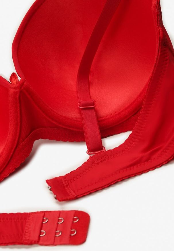 Born2be - Czerwony Biustonosz Full Cup z Subtelną Kokardką Meepira. Kolor: czerwony. Materiał: jeans. Rodzaj stanika: odpinane ramiączka