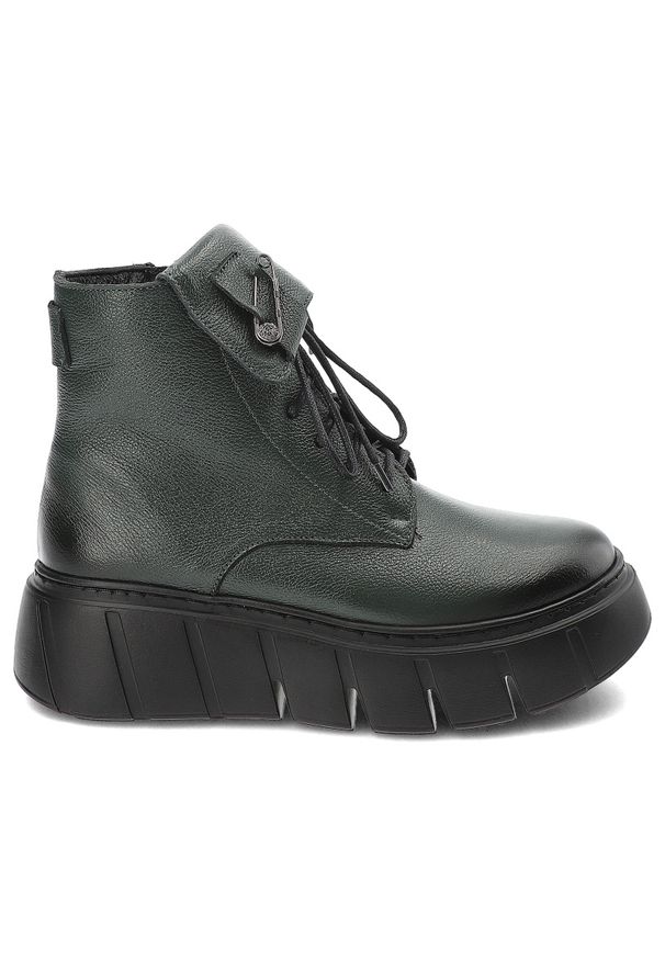 Zielone Botki Armodo Modne Obuwie Damskie Z Agrafką. Kolor: zielony. Materiał: skóra. Styl: boho, klasyczny, elegancki