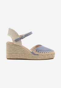 Born2be - Niebieskie Sandały Espadryle z Imitacji Zamszu na Plecionym Koturnie Calriva. Okazja: na co dzień. Zapięcie: sprzączka. Kolor: niebieski. Materiał: zamsz. Sezon: lato. Obcas: na koturnie. Styl: casual, boho, elegancki