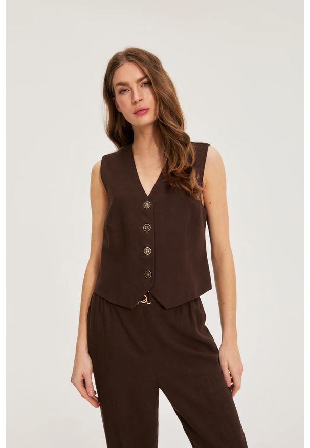MOODO - Kamizelka z dodatkiem lnu brązowa. Kolor: brązowy. Materiał: len