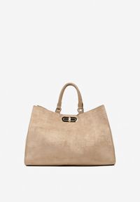 Renee - Beżowa Torebka Typu Shopper z Imitacji Zamszu z Rączkami i Paskiem Crossbody Temige. Kolor: beżowy. Materiał: zamszowe. Styl: klasyczny, biznesowy, casual, elegancki