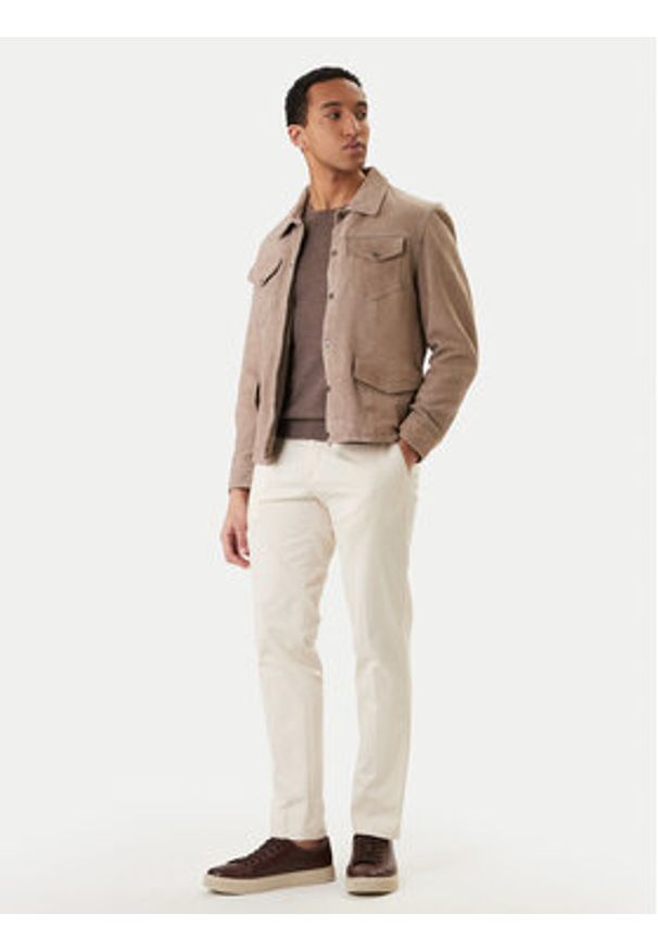 Milestone Kurtka skórzana Valerio 612205 60790 Beżowy Regular Fit. Kolor: beżowy. Materiał: welur