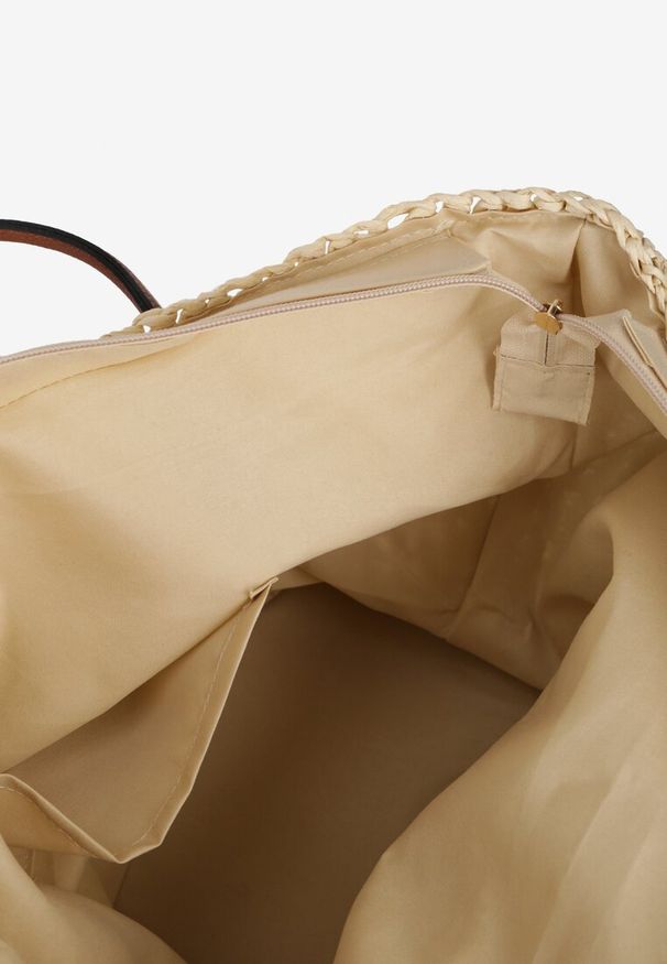 Renee - Jasnobeżowa Torebka z Plecionki z Dodatkową Kieszonką z Ekoskóry Cosina. Kolor: beżowy. Styl: wizytowy, elegancki, casual