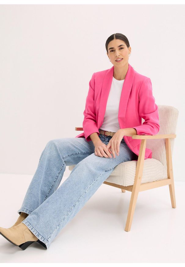 bonprix - Długi żakiet z mieszanki wiskozy. Kolor: różowy. Materiał: wiskoza. Długość: długie. Styl: elegancki