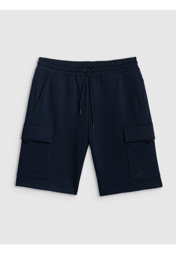 4f - 4F Spodenki dresowe cargo męskie - granatowe S. Kolor: niebieski. Materiał: dresówka