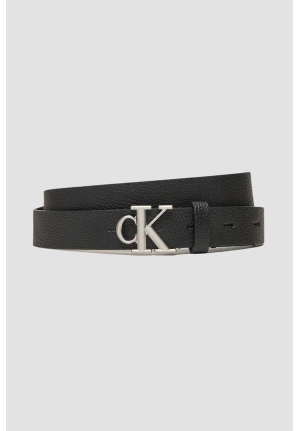 Calvin Klein - CALVIN KLEIN Czarny damski pasek ze srebrnym CK, Rozmiar 85. Kolor: czarny