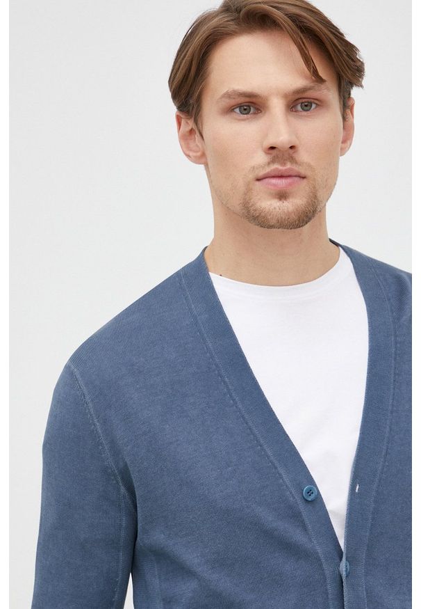 Sisley kardigan bawełniany męski. Kolor: niebieski. Materiał: bawełna