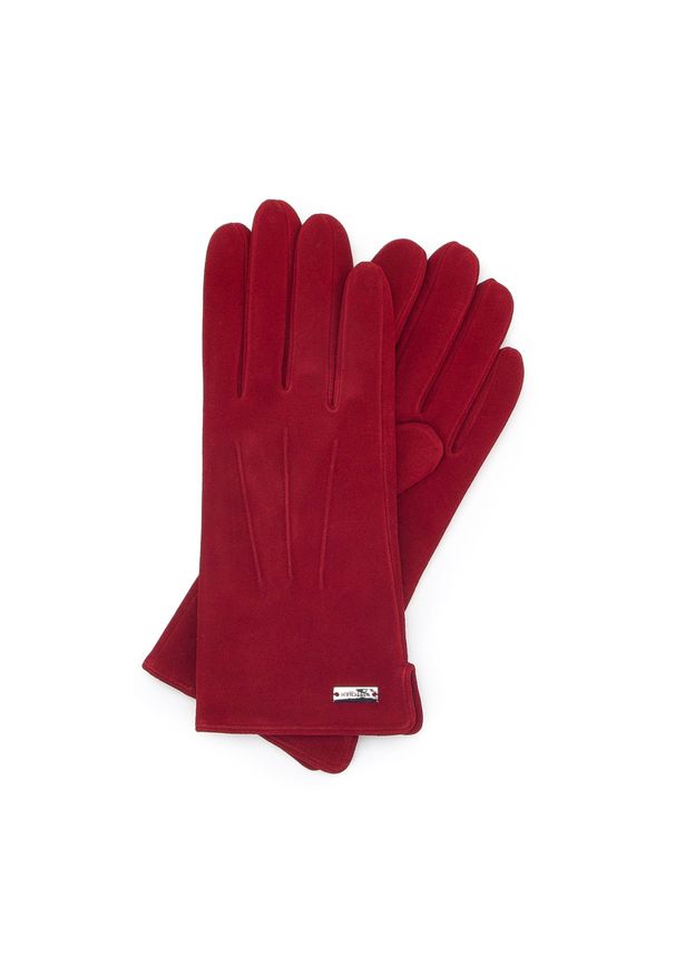Wittchen - Damskie rękawiczki welurowe ciemny czerwone. Kolor: czerwony. Materiał: welur, skóra. Wzór: aplikacja. Styl: klasyczny, elegancki