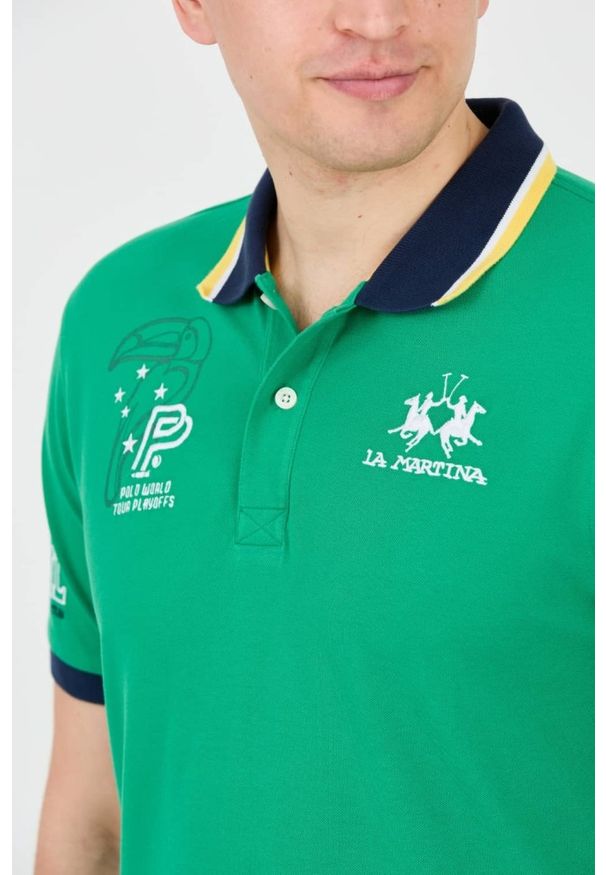 La Martina - LA MARTINA Zielone męskie polo, Rozmiar XL. Typ kołnierza: polo. Kolor: zielony