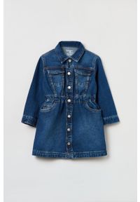 OVS sukienka jeansowa dziecięca mini rozkloszowana. Kolor: niebieski. Materiał: jeans. Długość rękawa: długi rękaw. Typ sukienki: rozkloszowane. Długość: mini #1