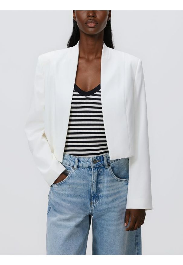 Reserved - Krótka marynarka - biały. Kolor: biały. Materiał: wiskoza, tkanina. Długość: krótkie