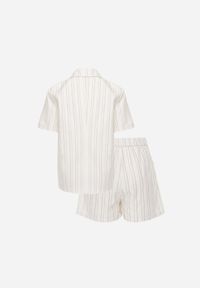 Born2be - Beżowy Komplet z Bawełną i Wiskozą Dwurzędowa Bluzka i Szorty w Paski Vervain. Kolor: beżowy. Materiał: wiskoza, bawełna. Wzór: paski #3