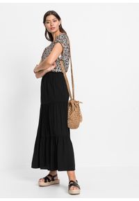 bonprix - Spódnica maxi z falbaną. Kolor: czarny. Styl: elegancki