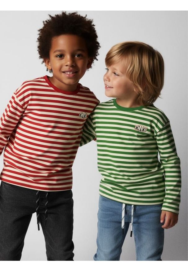 Sinsay - Bawełniana koszulka w paski 2 pack - czerwony. Kolor: czerwony. Materiał: bawełna. Wzór: paski