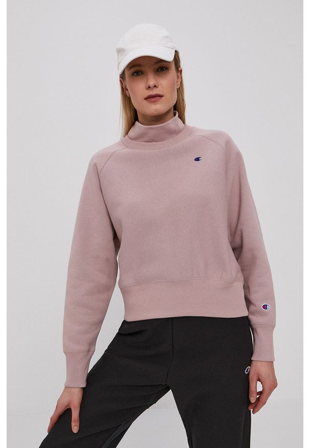 Champion - Bluza. Kolor: różowy. Materiał: dzianina. Długość rękawa: długi rękaw. Długość: długie
