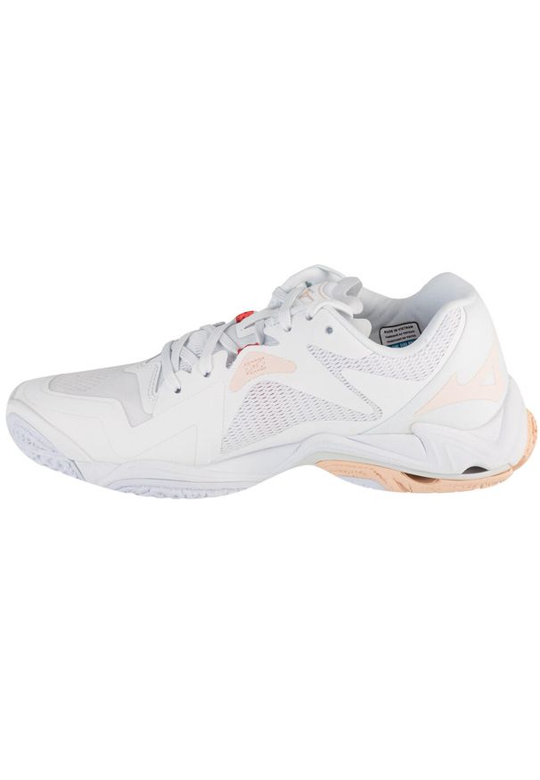 Buty siatkarskie damskie Mizuno Wave Lightning Z8. Kolor: biały, wielokolorowy, beżowy. Materiał: materiał, syntetyk. Szerokość cholewki: normalna. Model: Mizuno Wave. Sport: siatkówka