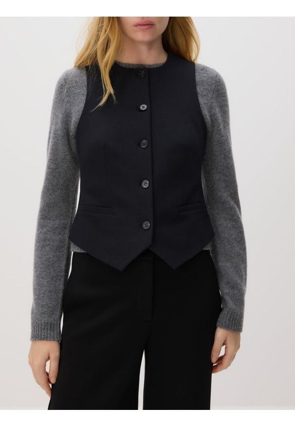 Reserved - Taliowana kamizelka - czarny. Kolor: czarny. Materiał: wiskoza, tkanina, bawełna