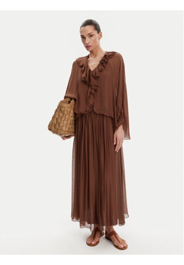 ViCOLO Spódnica midi TD0022 Brązowy Regular Fit. Kolor: brązowy. Materiał: jedwab