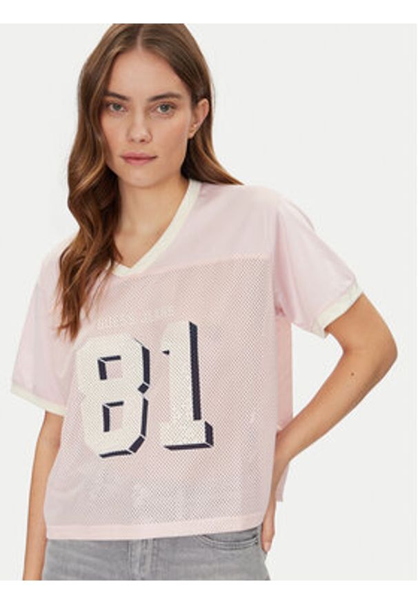 Guess Jeans T-Shirt W5GI59 KCTE2 Beżowy Regular Fit. Kolor: beżowy. Materiał: syntetyk