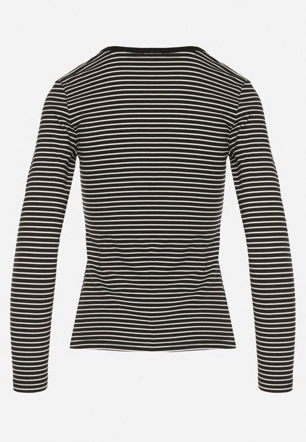 Born2be - Czarna Bluzka Typu Longsleeve w Paski Ozdobiona Cyrkoniami Ralinella. Okazja: na co dzień. Kolor: czarny. Materiał: jeans. Długość rękawa: długi rękaw. Wzór: paski, aplikacja. Styl: elegancki, casual, klasyczny