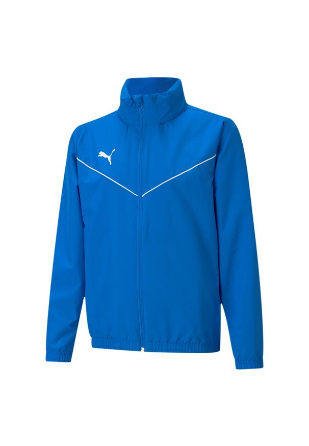 Kurtka piłkarska dla dzieci Puma teamRISE All Weather Jacket. Kolor: niebieski, biały, wielokolorowy. Materiał: poliester. Sport: piłka nożna