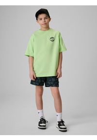 4f - 4F T-shirt loose z nadrukiem chłopięcy - zielony 134/140 (8-10 lat). Okazja: na co dzień. Kolor: zielony. Materiał: dzianina, skóra, bawełna. Wzór: nadruk. Sezon: lato. Styl: casual #2
