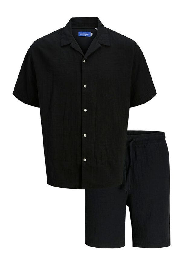 Jack & Jones Komplet koszula i szorty materiałowe Easter 12281255 Czarny Relaxed Fit. Kolor: czarny. Materiał: bawełna