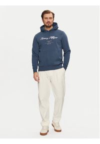 TOMMY HILFIGER - Tommy Hilfiger Bluza Script Logo MW0MW33631 Niebieski Regular Fit. Kolor: niebieski. Materiał: syntetyk, bawełna