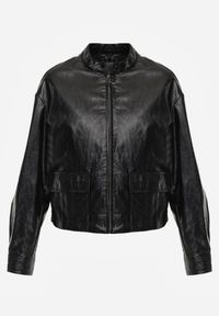 Renee - Czarna Kurtka Ramoneska Bomber z Kieszeniami z Klapami Nealira. Okazja: na co dzień. Kolor: czarny. Materiał: skóra, poliester. Styl: rockowy, casual #11