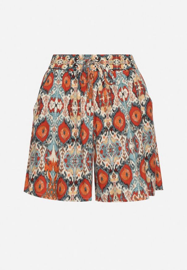 Born2be - Pomarańczowe Bawełniane Szorty Luźne w Abstrakcyjny Print z Kieszeniami Jenalirea. Okazja: na co dzień. Stan: podwyższony. Kolor: pomarańczowy. Materiał: bawełna. Wzór: nadruk. Styl: casual, elegancki