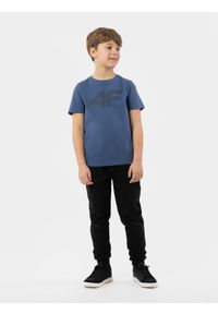 4f - T-shirt z nadrukiem chłopięcy. Kolor: niebieski. Materiał: bawełna. Wzór: nadruk
