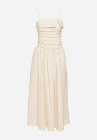 Born2be - Beżowa Wiskozowa Sukienka z Bawełną z Zakładką Atenavia. Okazja: na co dzień. Kolor: beżowy. Materiał: bawełna, wiskoza. Długość rękawa: na ramiączkach. Typ sukienki: proste. Styl: klasyczny, casual, elegancki #4