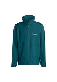 Adidas - Kurtka Multi Essentials 2L Rain. Kolor: zielony. Technologia: ClimaProof (Adidas). Sport: turystyka piesza