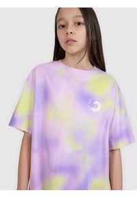 4f - 4F T-shirt oversize z nadrukiem dziewczęcy - fioletowy 152 (11-12 lat). Okazja: na co dzień. Kolor: fioletowy. Materiał: dzianina, bawełna, jersey. Wzór: nadruk. Sezon: lato. Styl: klasyczny, sportowy, casual